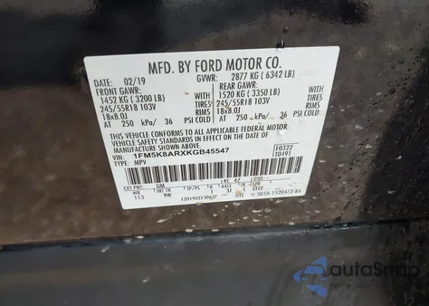 2019 Ford Police Interceptor from USA, damaged, VIN 1FM5K8ARXKGB45547